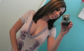 Brunette with big tits exposed mirror selfies